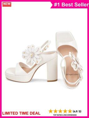 Floral Platform Strappy Heeled Sandals Block Heel Ankle Strap Wedding